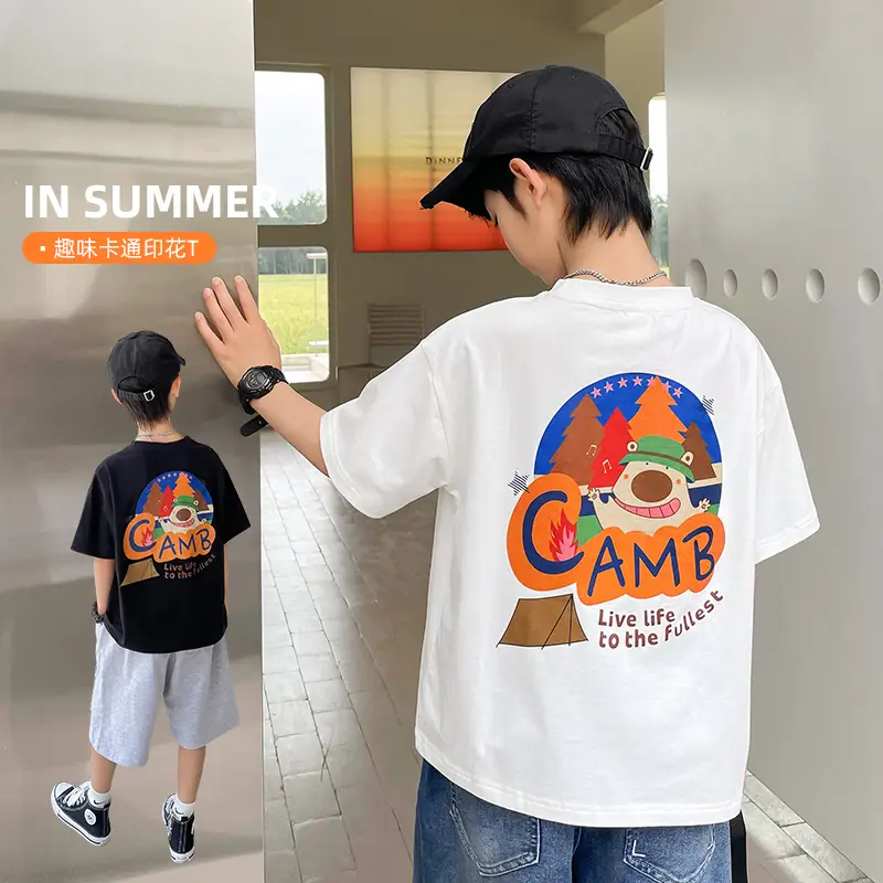 Haima Boys Short Sleeve T-Shirt White Black Graffiti Print - Image 3