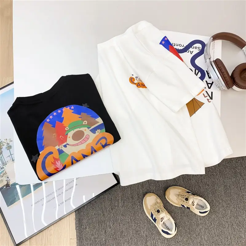 Haima Boys Short Sleeve T-Shirt White Black Graffiti Print - Image 6