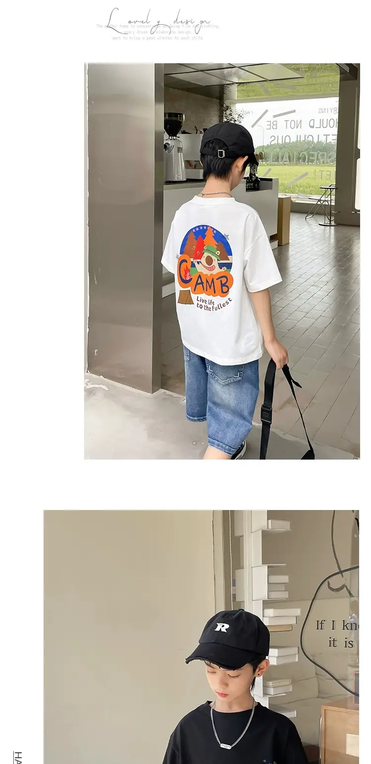 Haima Boys Short Sleeve T-Shirt White Black Graffiti Print — feature 10