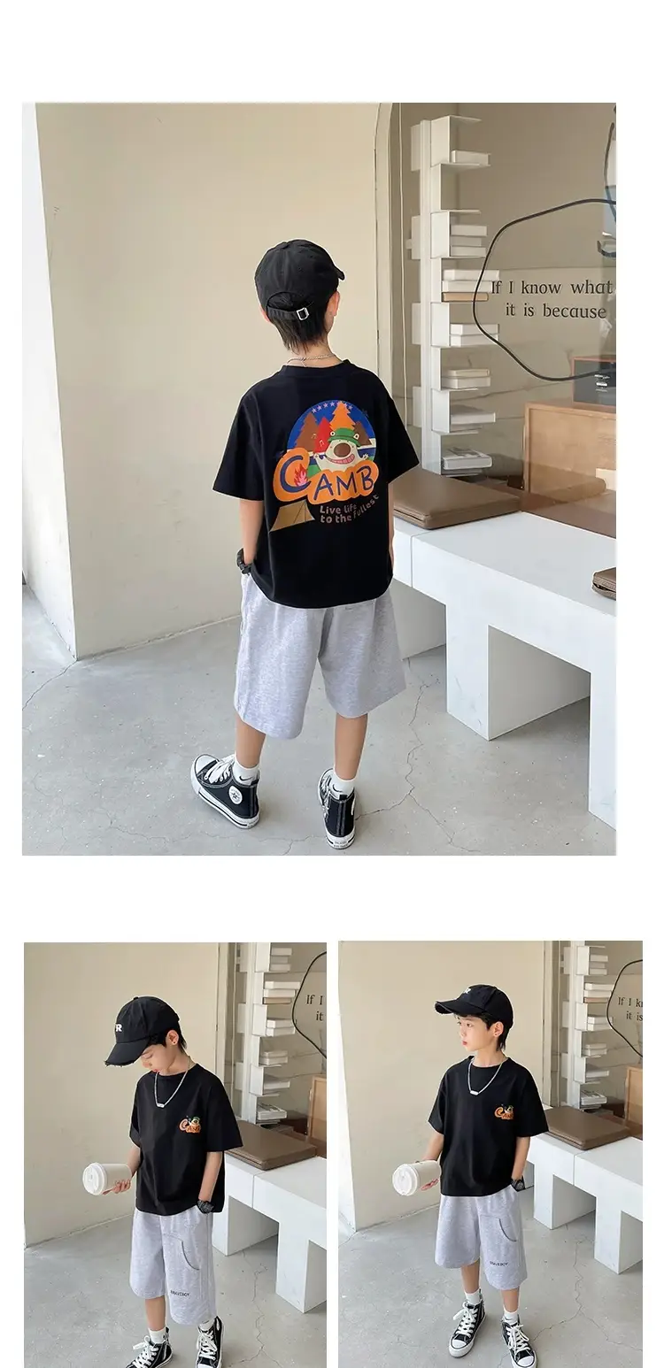 Haima Boys Short Sleeve T-Shirt White Black Graffiti Print — feature 12