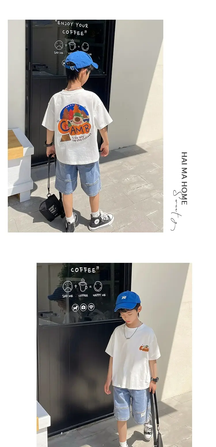 Haima Boys Short Sleeve T-Shirt White Black Graffiti Print — feature 14