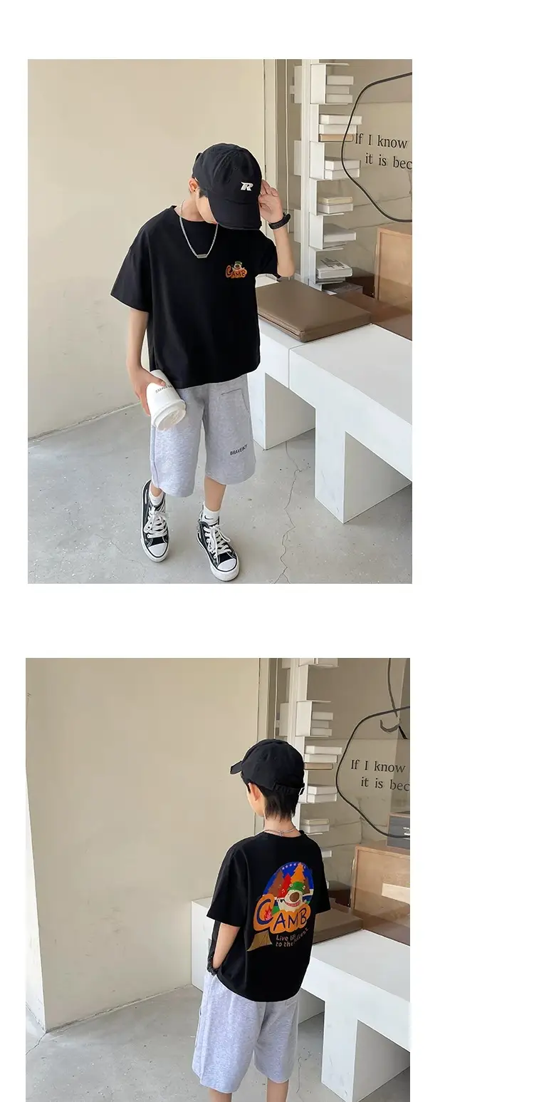 Haima Boys Short Sleeve T-Shirt White Black Graffiti Print — feature 16