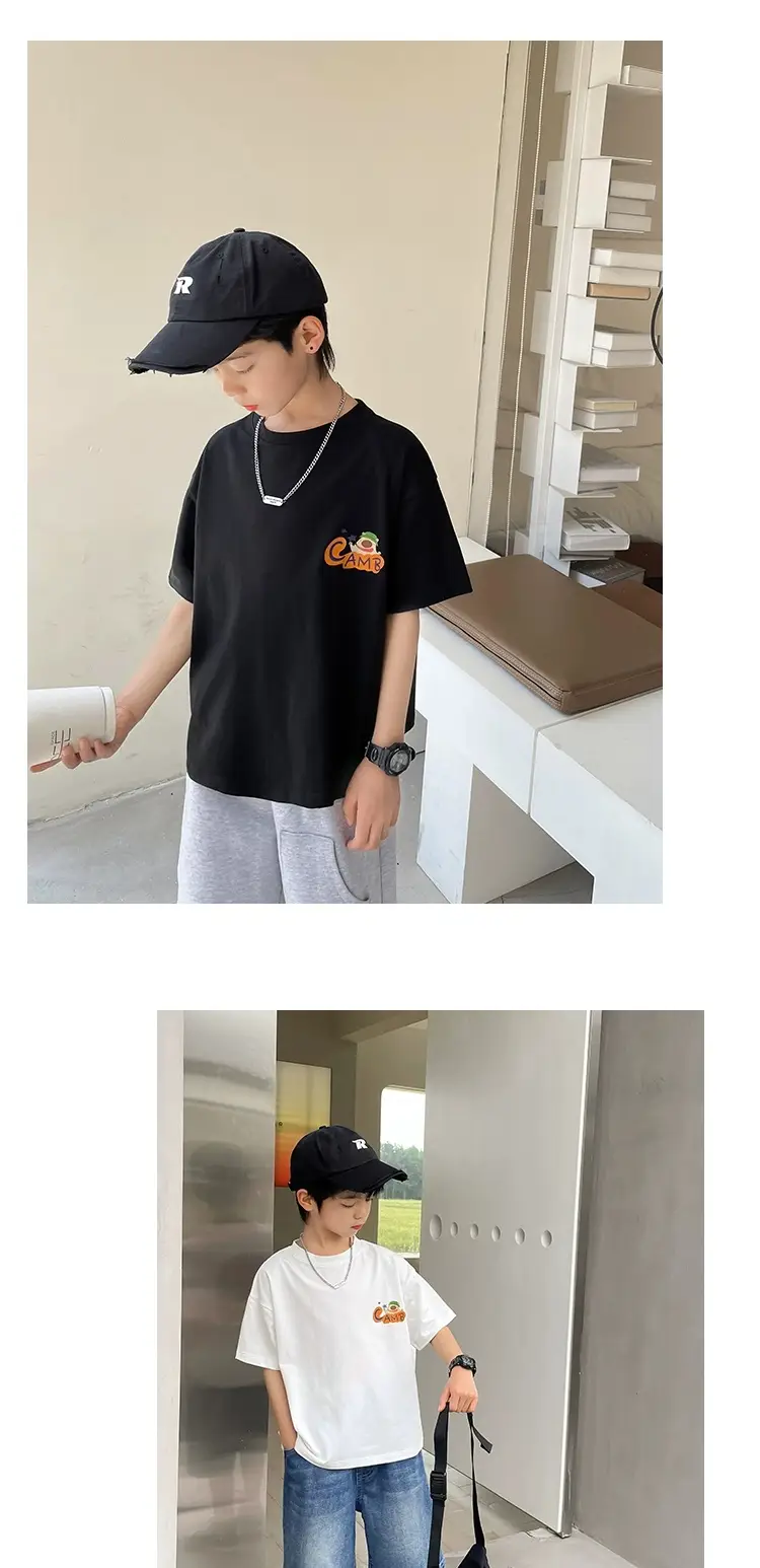 Haima Boys Short Sleeve T-Shirt White Black Graffiti Print — feature 18