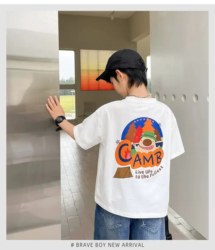 Haima Boys Short Sleeve T-Shirt White Black Graffiti Print — feature 2