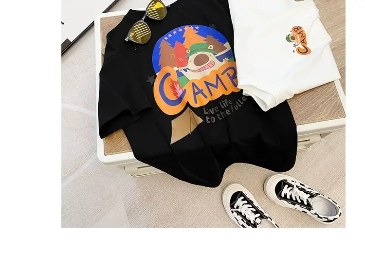 Haima Boys Short Sleeve T-Shirt White Black Graffiti Print — feature 7