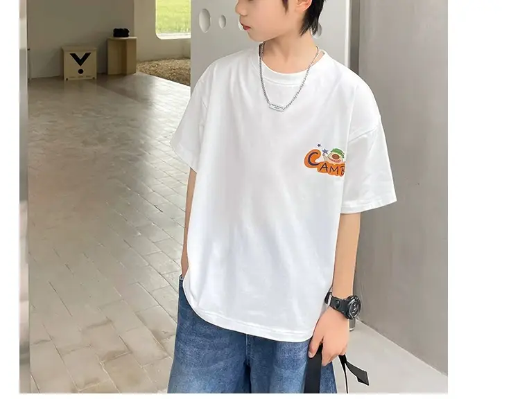 Haima Boys Short Sleeve T-Shirt White Black Graffiti Print — feature 9