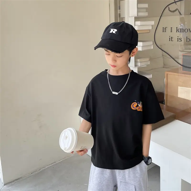 Haima Boys Short Sleeve T-Shirt White Black Graffiti Print - Image 2