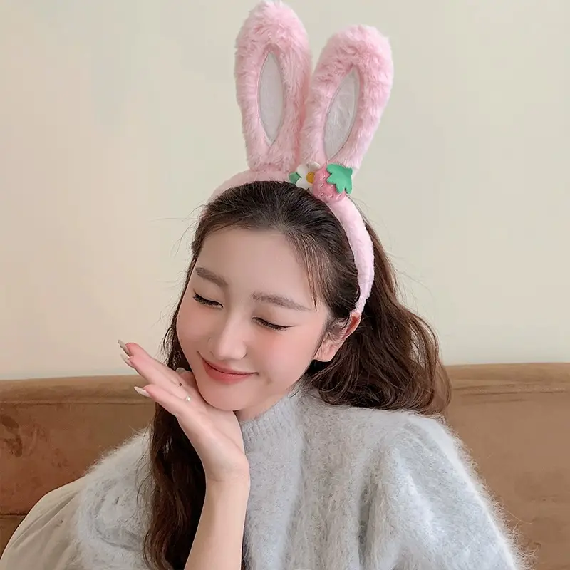 Cute Strawberry Bunny Ear Headband for Women - Image 5