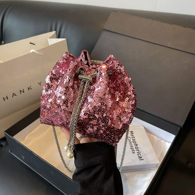 Pink Sequin Chain Messenger Bag for Women 2024 - Image 4