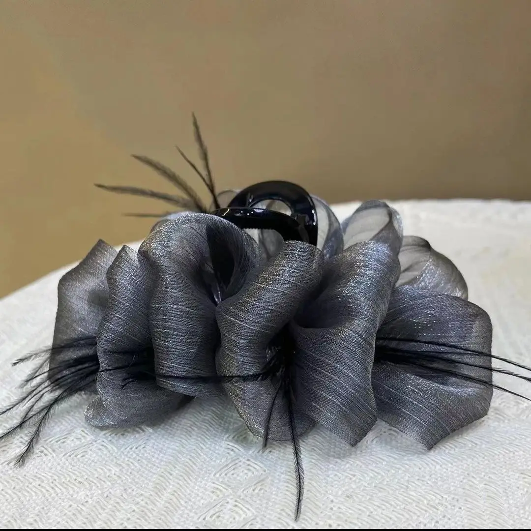 Women Feather Hairpin with Mesh Clip Multi-Temperament — feature 2