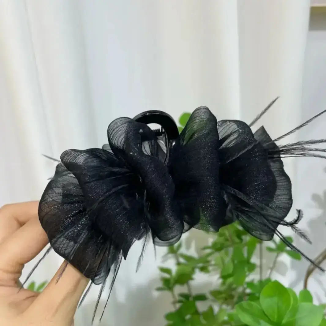 Women Feather Hairpin with Mesh Clip Multi-Temperament — feature 3