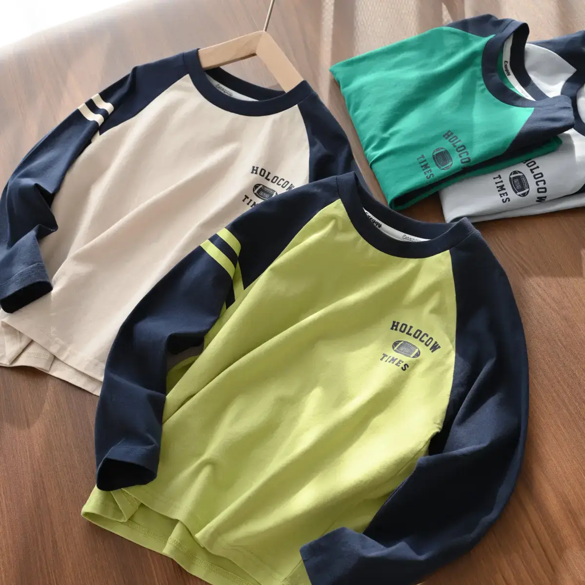 Children Cotton Long Sleeve T-Shirt Navy Beige 170L