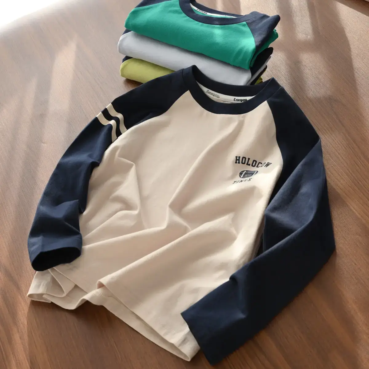 Children Cotton Long Sleeve T-Shirt Navy Beige 170L