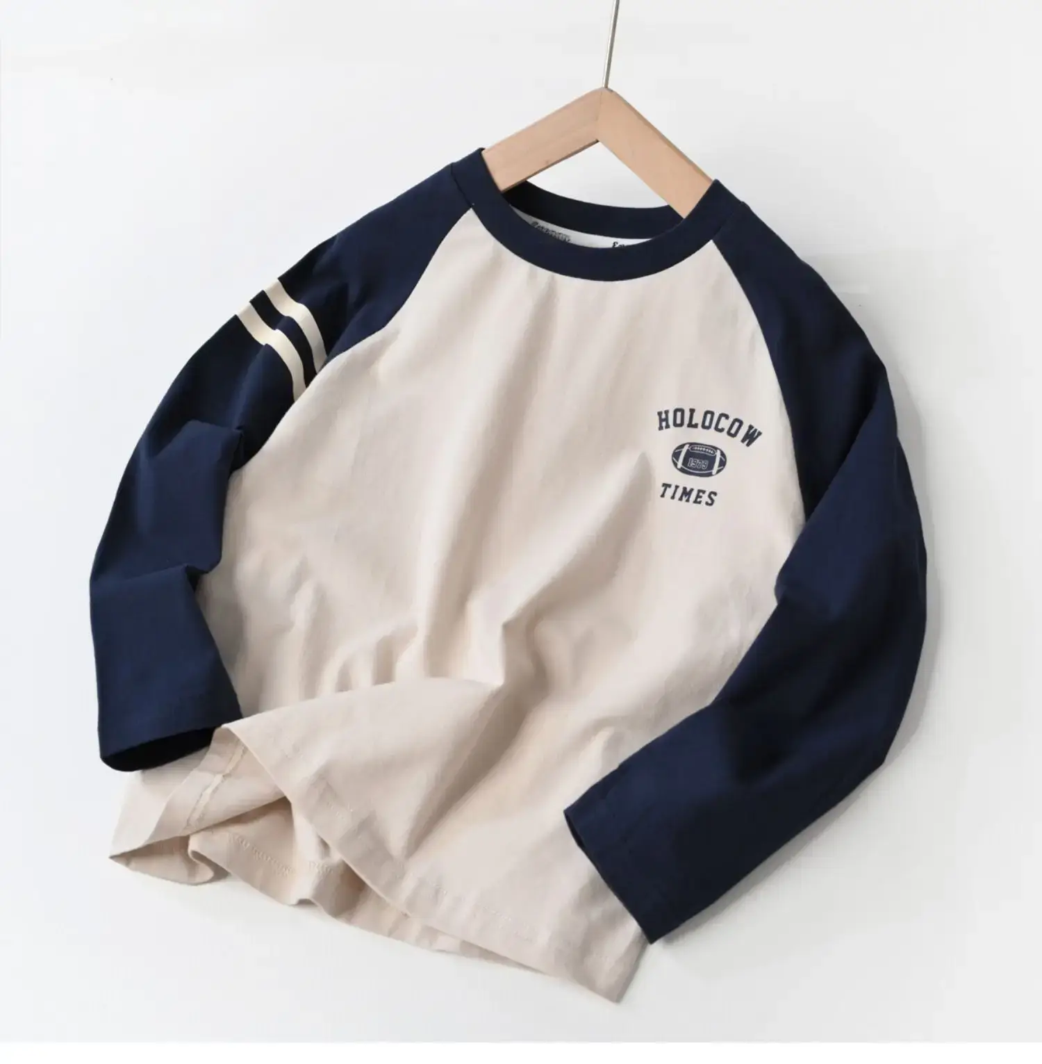 Children Cotton Long Sleeve T-Shirt Navy Beige 170L — feature 13
