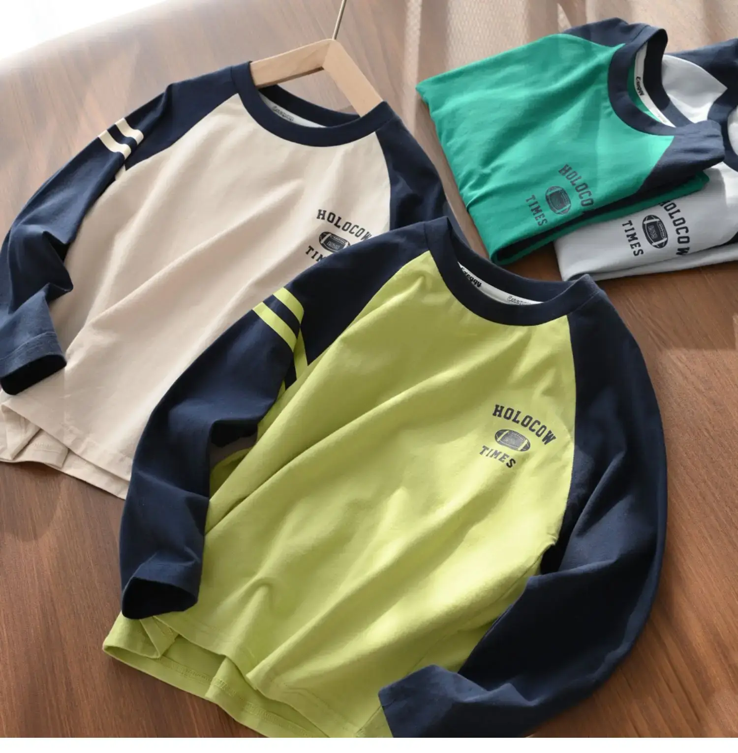 Children Cotton Long Sleeve T-Shirt Navy Beige 170L — feature 3