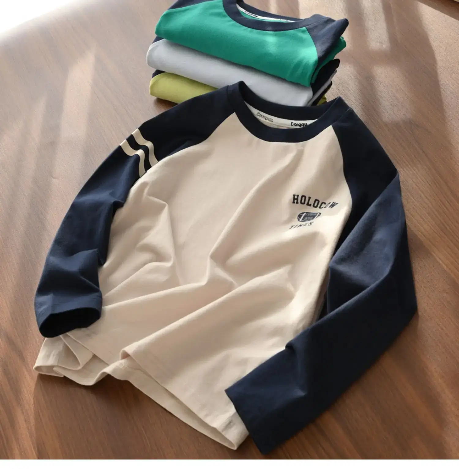 Children Cotton Long Sleeve T-Shirt Navy Beige 170L — feature 4