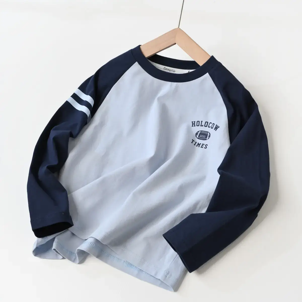 Children Cotton Long Sleeve T-Shirt Navy Beige 170L