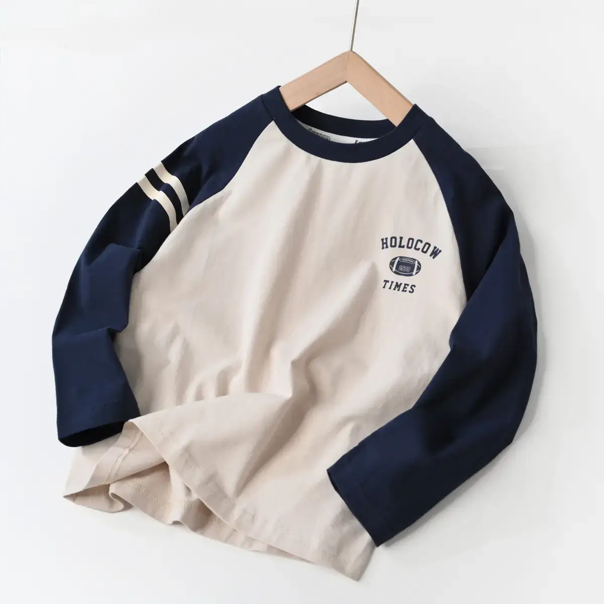Children Cotton Long Sleeve T-Shirt Navy Beige 170L