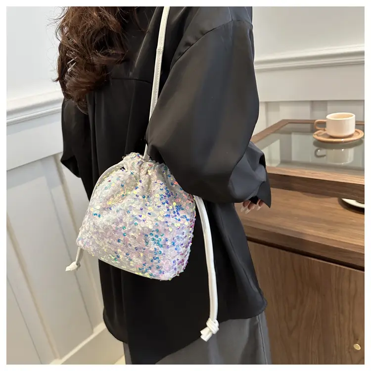 Black Sequin Drawstring Shoulder Bag for Women — feature 15