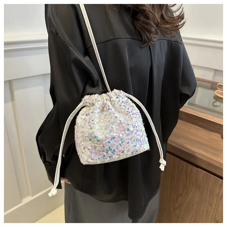 Black Sequin Drawstring Shoulder Bag for Women — feature 16