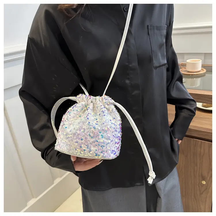 Black Sequin Drawstring Shoulder Bag for Women — feature 17