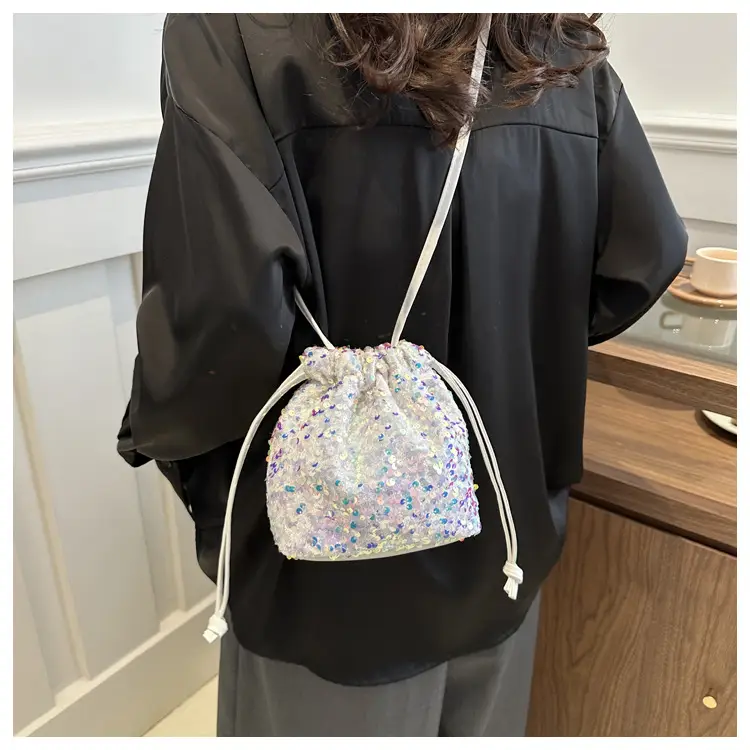 Black Sequin Drawstring Shoulder Bag for Women — feature 18