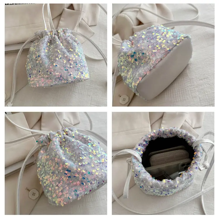 Black Sequin Drawstring Shoulder Bag for Women — feature 9