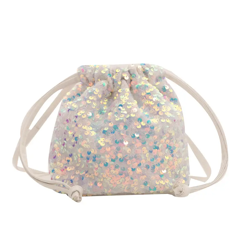 Black Sequin Drawstring Shoulder Bag for Women - Image 2