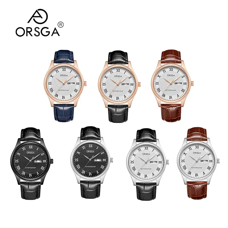 Oshga Men's Quartz Watch with Double Calendar & Navy Strap — feature 12