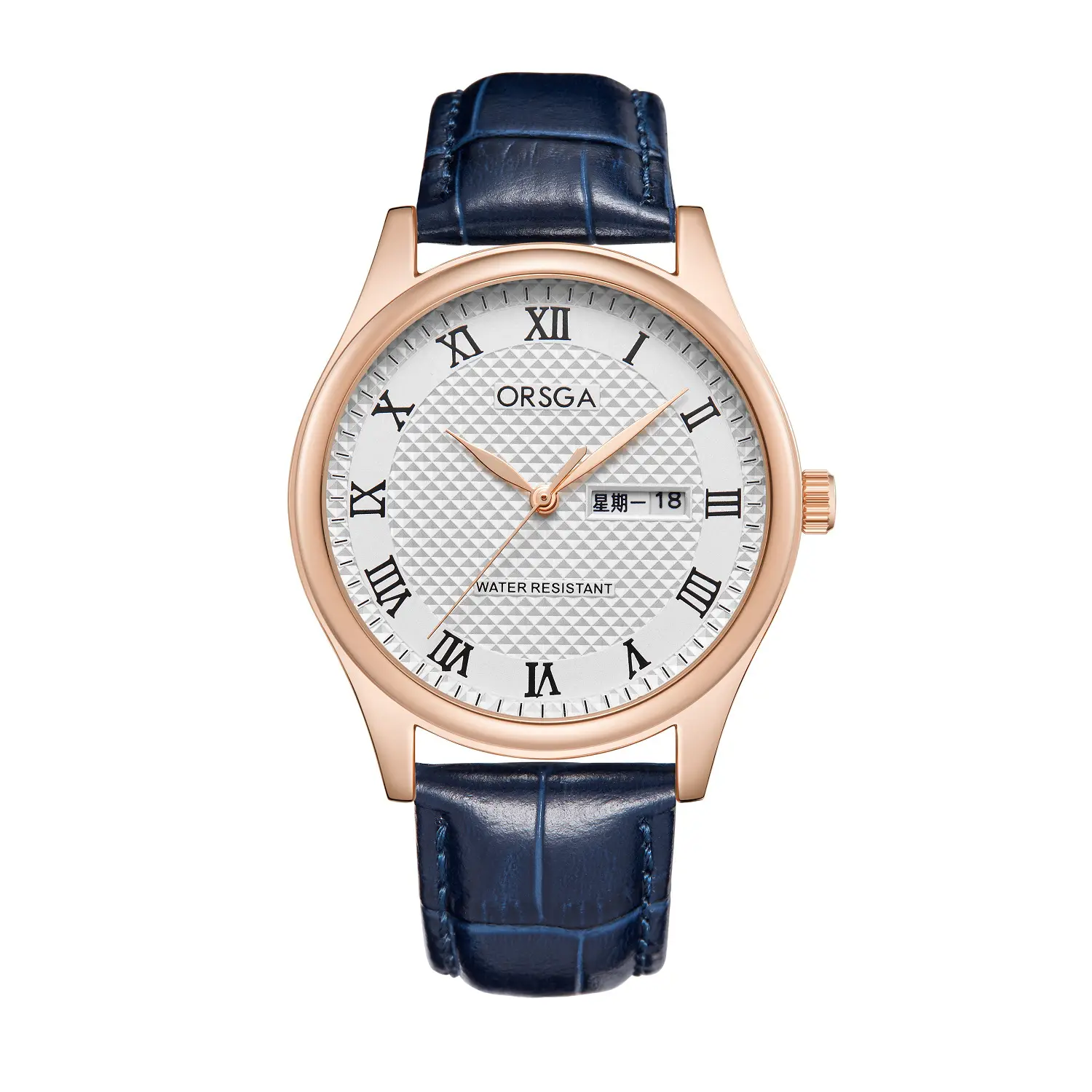 Oshga Men's Quartz Watch with Double Calendar & Navy Strap — feature 24