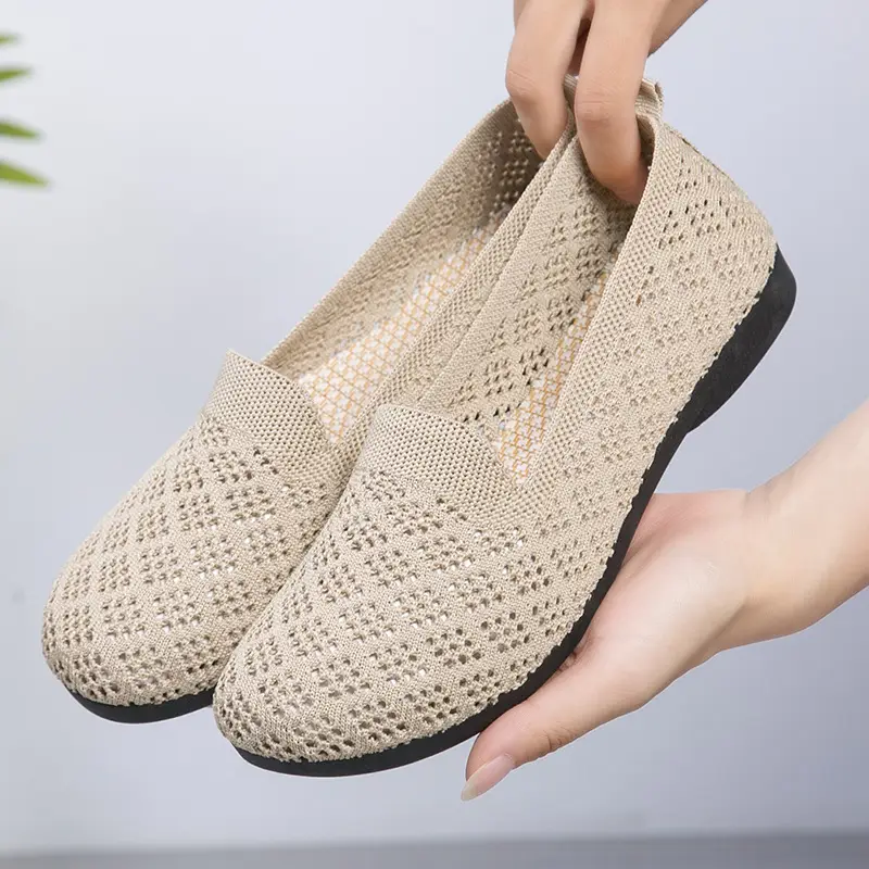 Summer New Soft Bottom Soft Surface Fashionable Casual Mesh Flying Woven Breathable Bean Shoes Hollow Shallow Mouth Flat Shoes Women - Image 5
