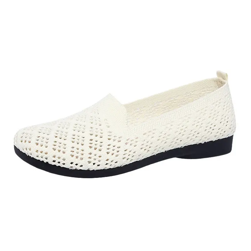 Summer New Soft Bottom Soft Surface Fashionable Casual Mesh Flying Woven Breathable Bean Shoes Hollow Shallow Mouth Flat Shoes Women - Image 8