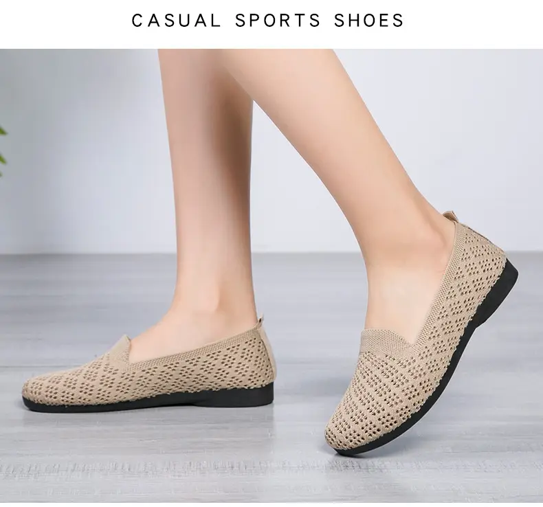 Summer New Soft Bottom Soft Surface Fashionable Casual Mesh Flying Woven Breathable Bean Shoes Hollow Shallow Mouth Flat Shoes Women — feature 13