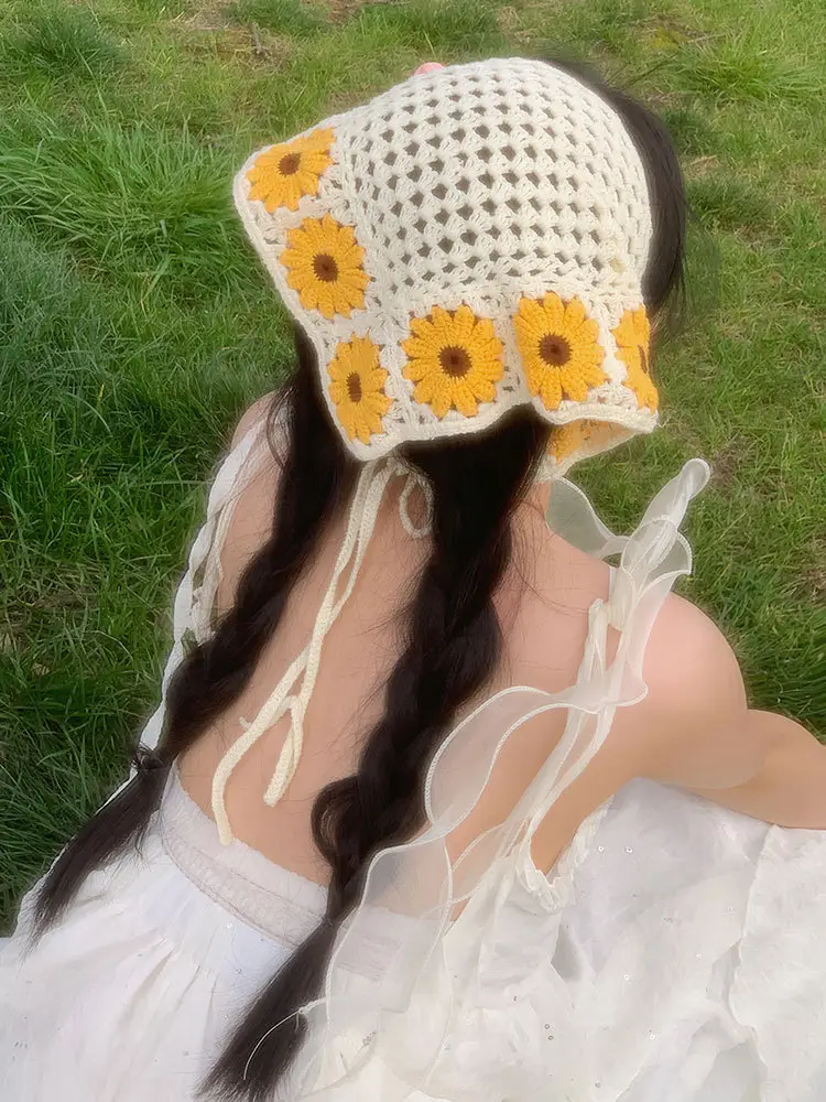 Women Knitted Triangle Hairband Scarf Pastoral Style - Image 13