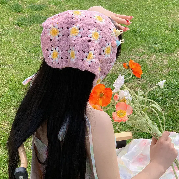 Women Knitted Triangle Hairband Scarf Pastoral Style - Image 15