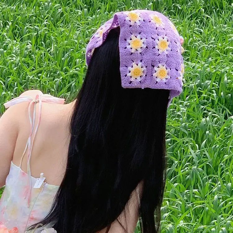 Women Knitted Triangle Hairband Scarf Pastoral Style - Image 16