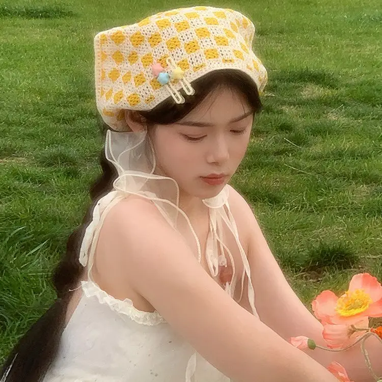 Women Knitted Triangle Hairband Scarf Pastoral Style - Image 17