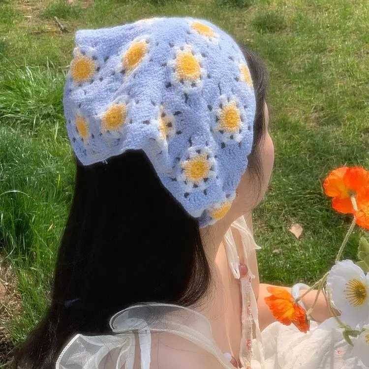 Women Knitted Triangle Hairband Scarf Pastoral Style - Image 19