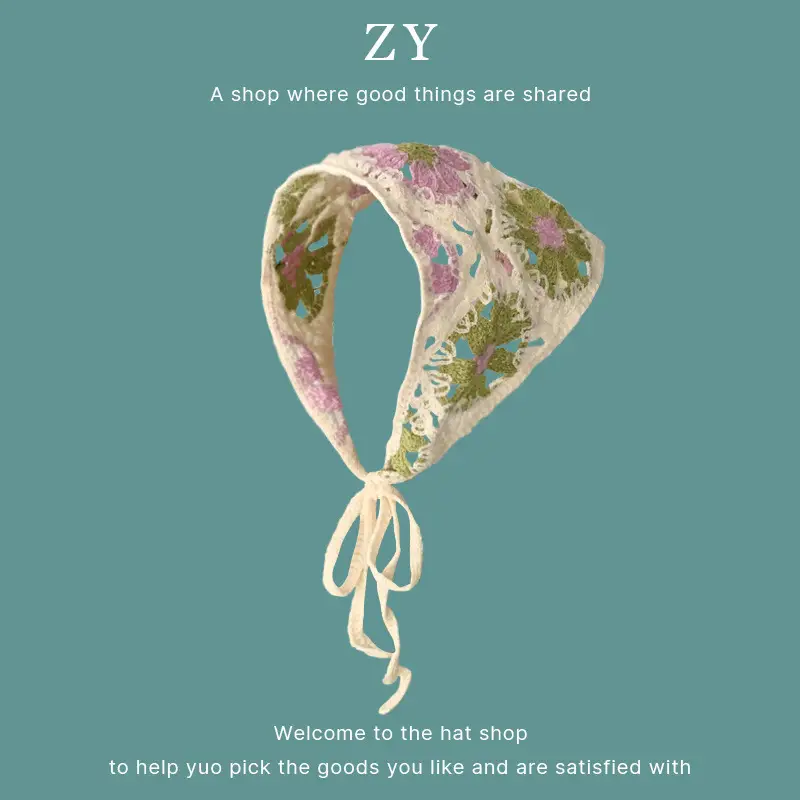Women Knitted Triangle Hairband Scarf Pastoral Style - Image 3