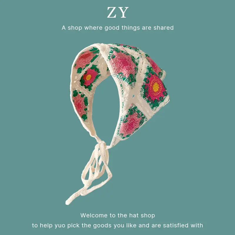 Women Knitted Triangle Hairband Scarf Pastoral Style - Image 4