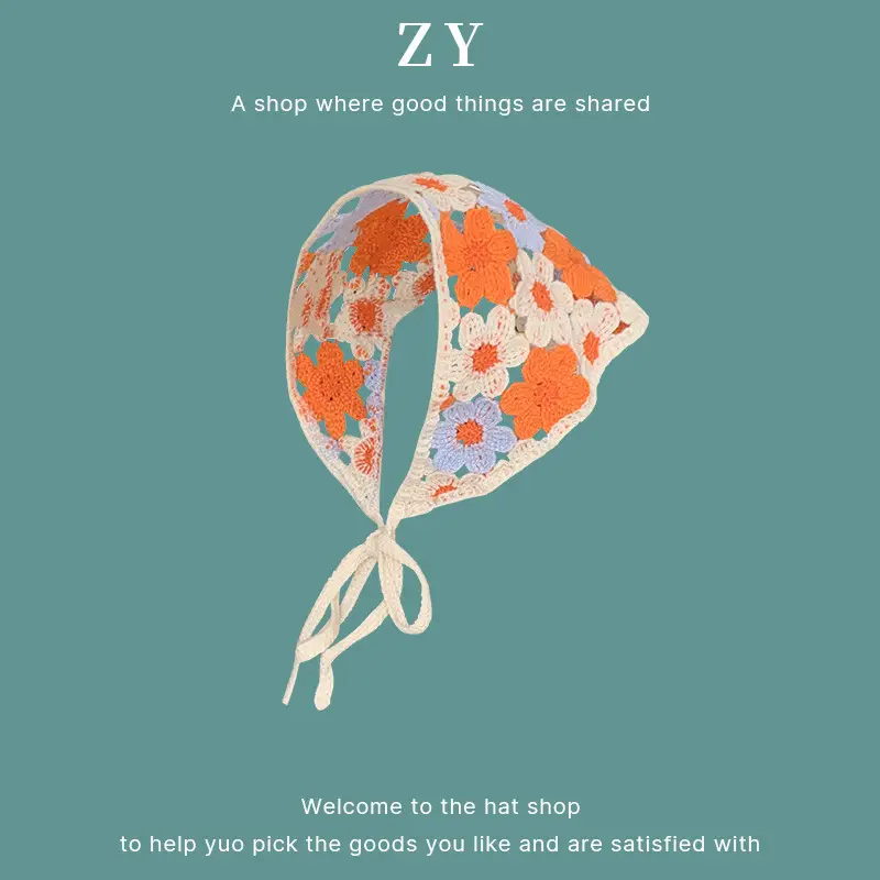 Women Knitted Triangle Hairband Scarf Pastoral Style - Image 8
