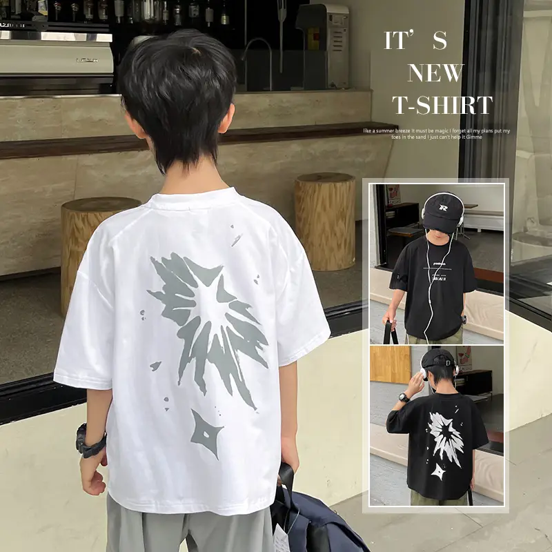 2026 Boys Cotton Graphic T-Shirt White Summer - Image 3