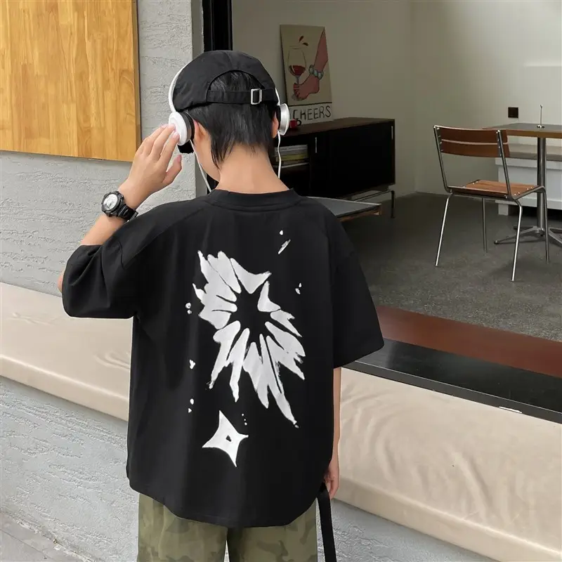 2026 Boys Cotton Graphic T-Shirt White Summer - Image 2