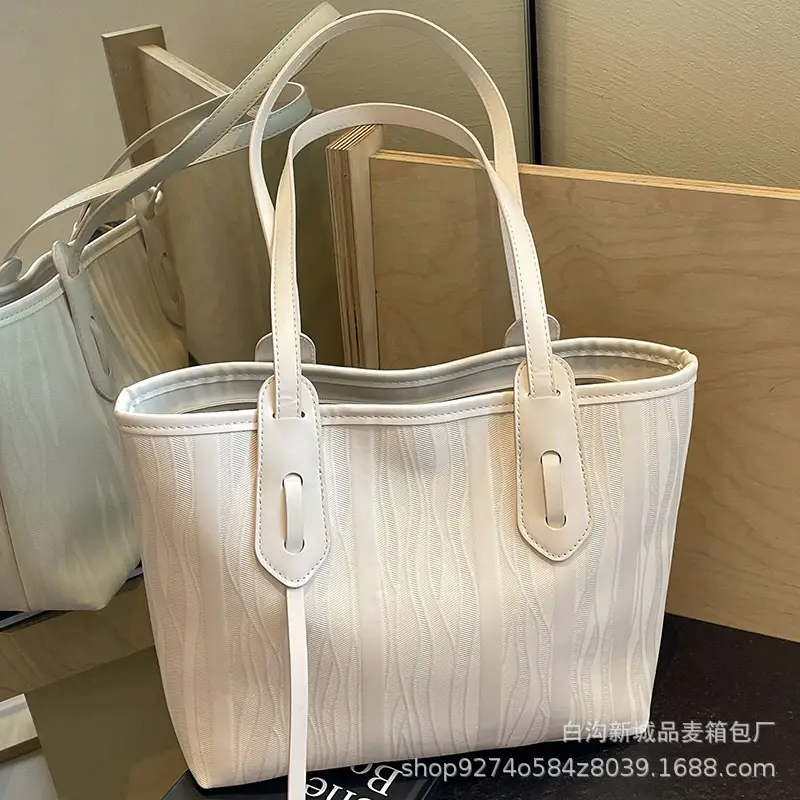 Women's Beige Ribbed Shoulder Bag Large Capacity 2026 - Image 4