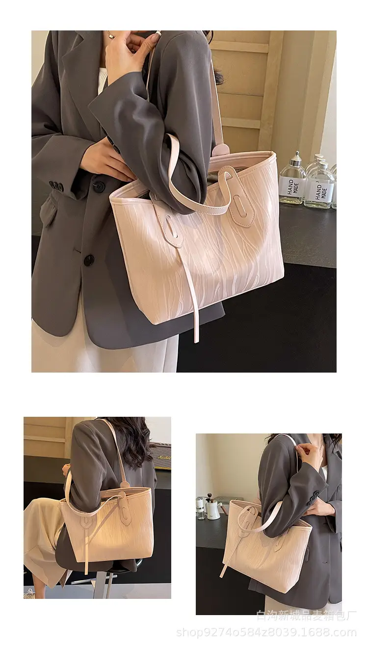 Women's Beige Ribbed Shoulder Bag Large Capacity 2026 — feature 10