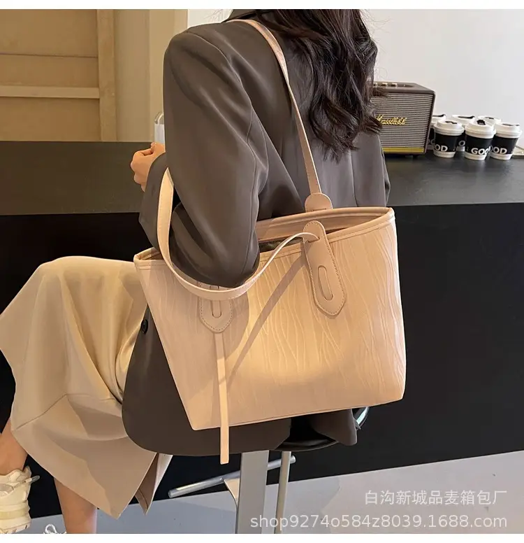 Women's Beige Ribbed Shoulder Bag Large Capacity 2026 — feature 21