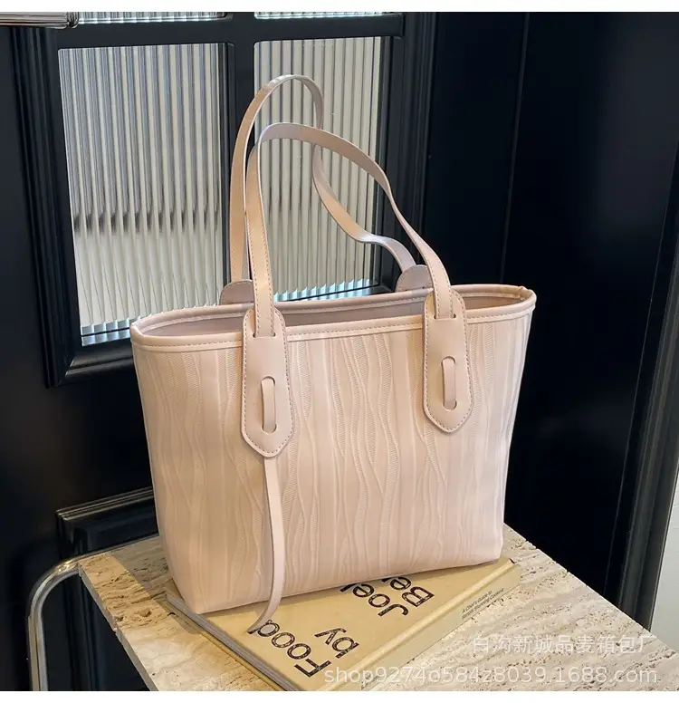 Women's Beige Ribbed Shoulder Bag Large Capacity 2026 — feature 22