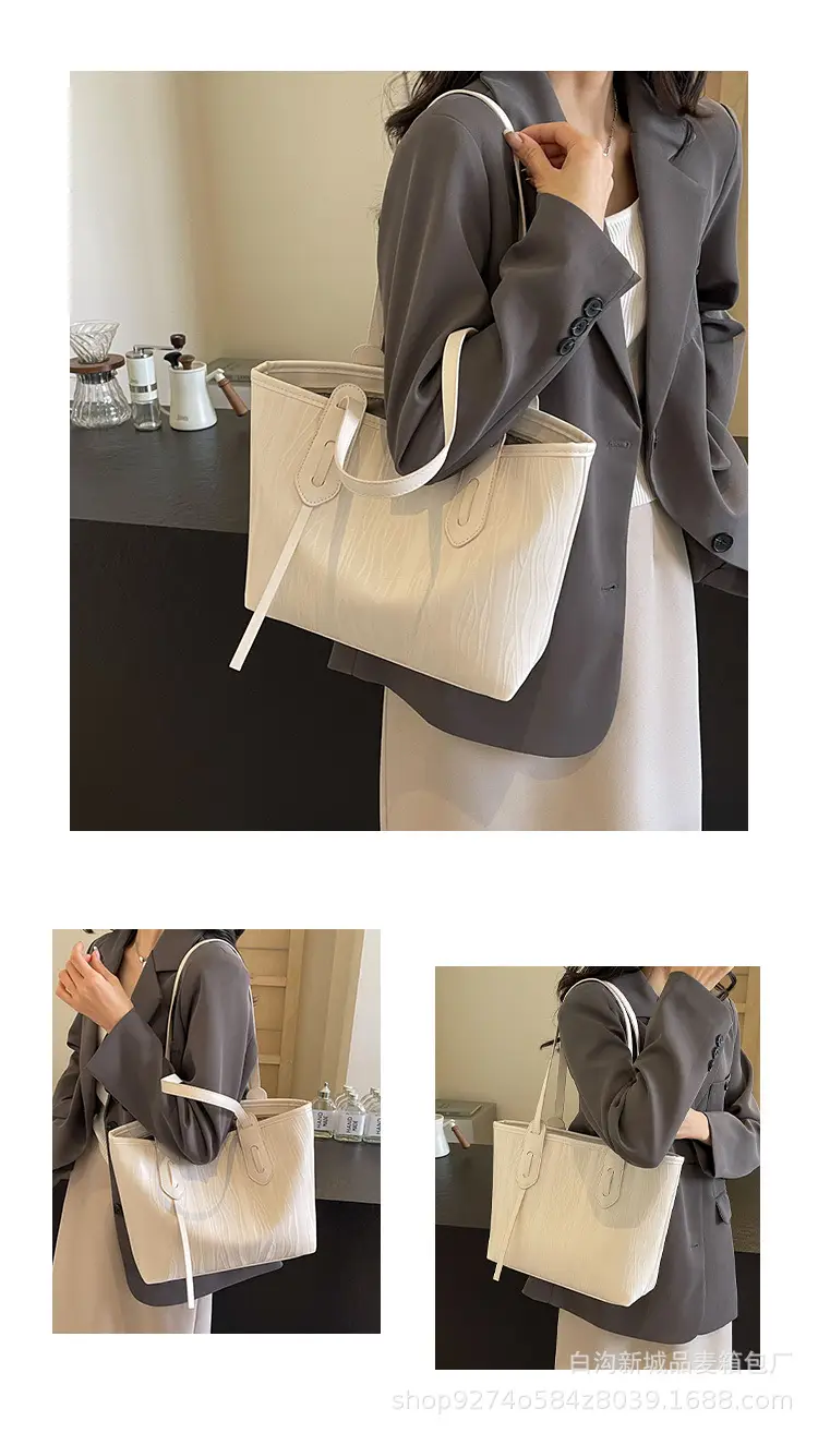 Women's Beige Ribbed Shoulder Bag Large Capacity 2026 — feature 8