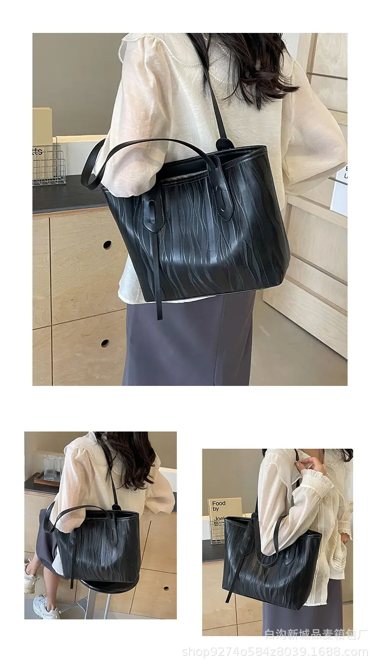 Women's Beige Ribbed Shoulder Bag Large Capacity 2026 — feature 9