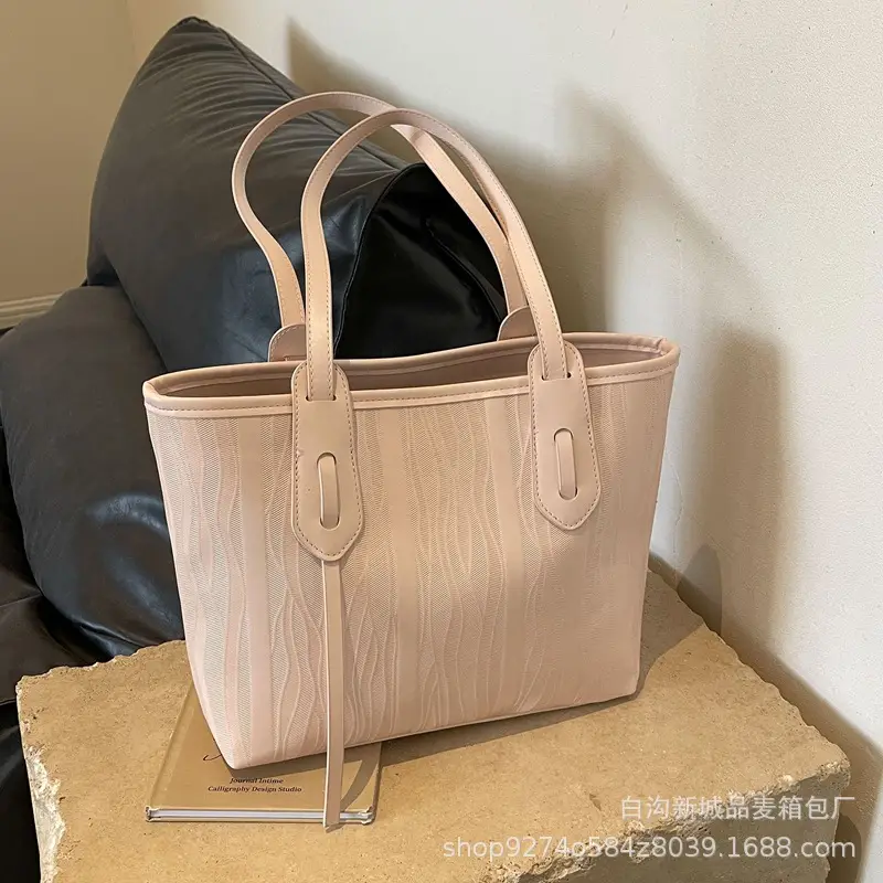 Women's Beige Ribbed Shoulder Bag Large Capacity 2026 - Image 2